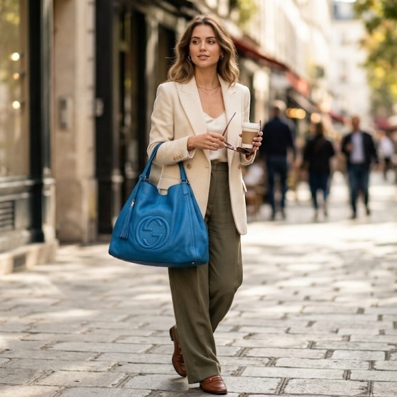 Gucci Soho Interlocking G Leather Tassle Large Shoulder Tote Bag in Vibrant Blue - Picture 17 of 17